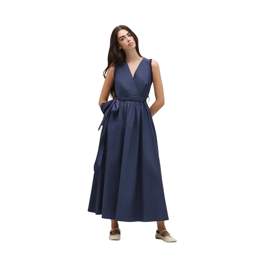 Grace Flow Chic Look Griffai abito lungo da donna in cotone con scollo incrocio DGP6705 blu