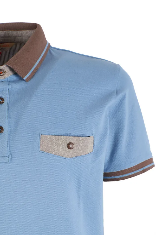 Breathable Cotton Blend Yes Zee polo da uomo manica corta con taschino T716-S400-0633 celeste