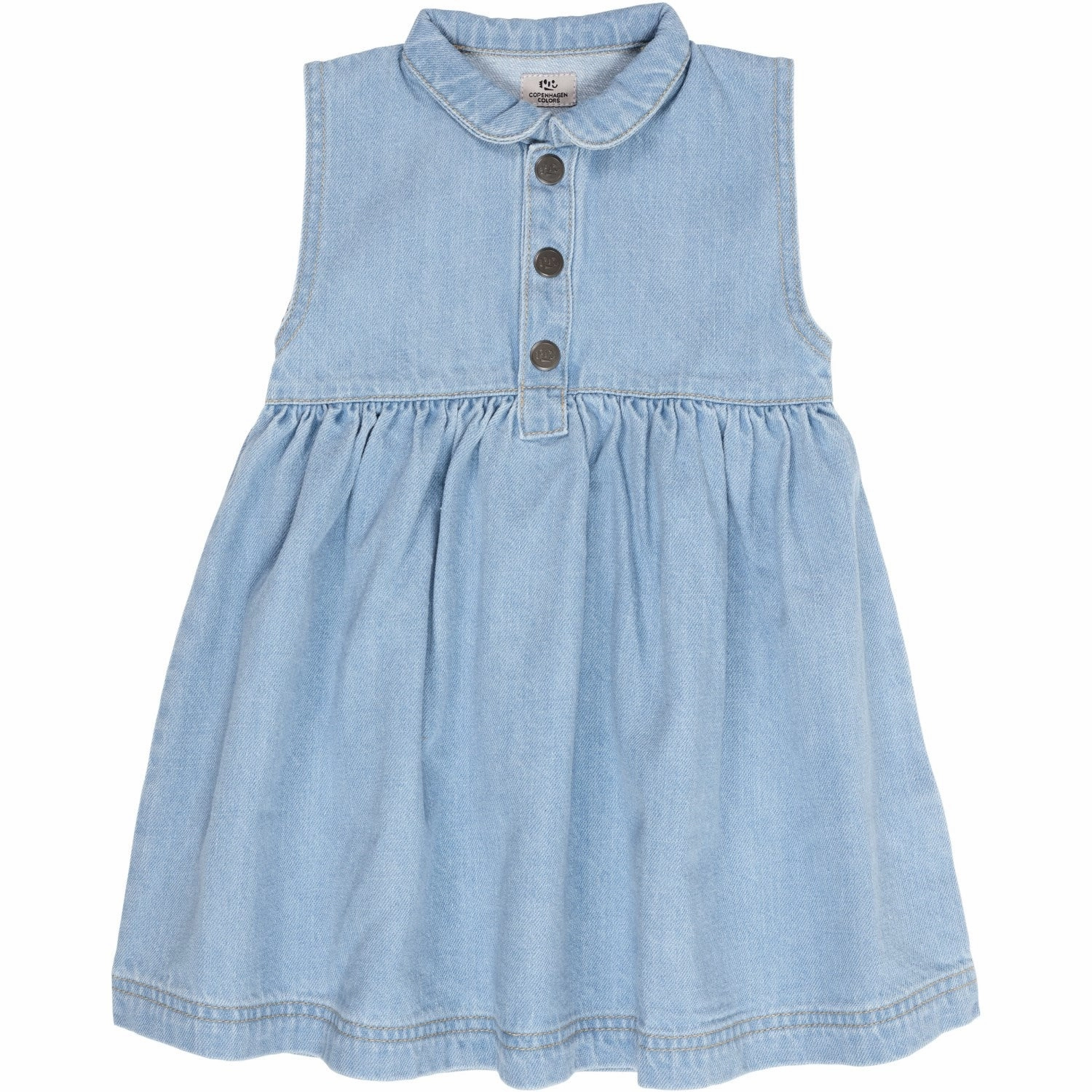 Comfortable fit dress Practical work-to-play piece COPENHAGEN COLORS Super Lt Blue Indigo Washed Organic Denim Dress W Collar