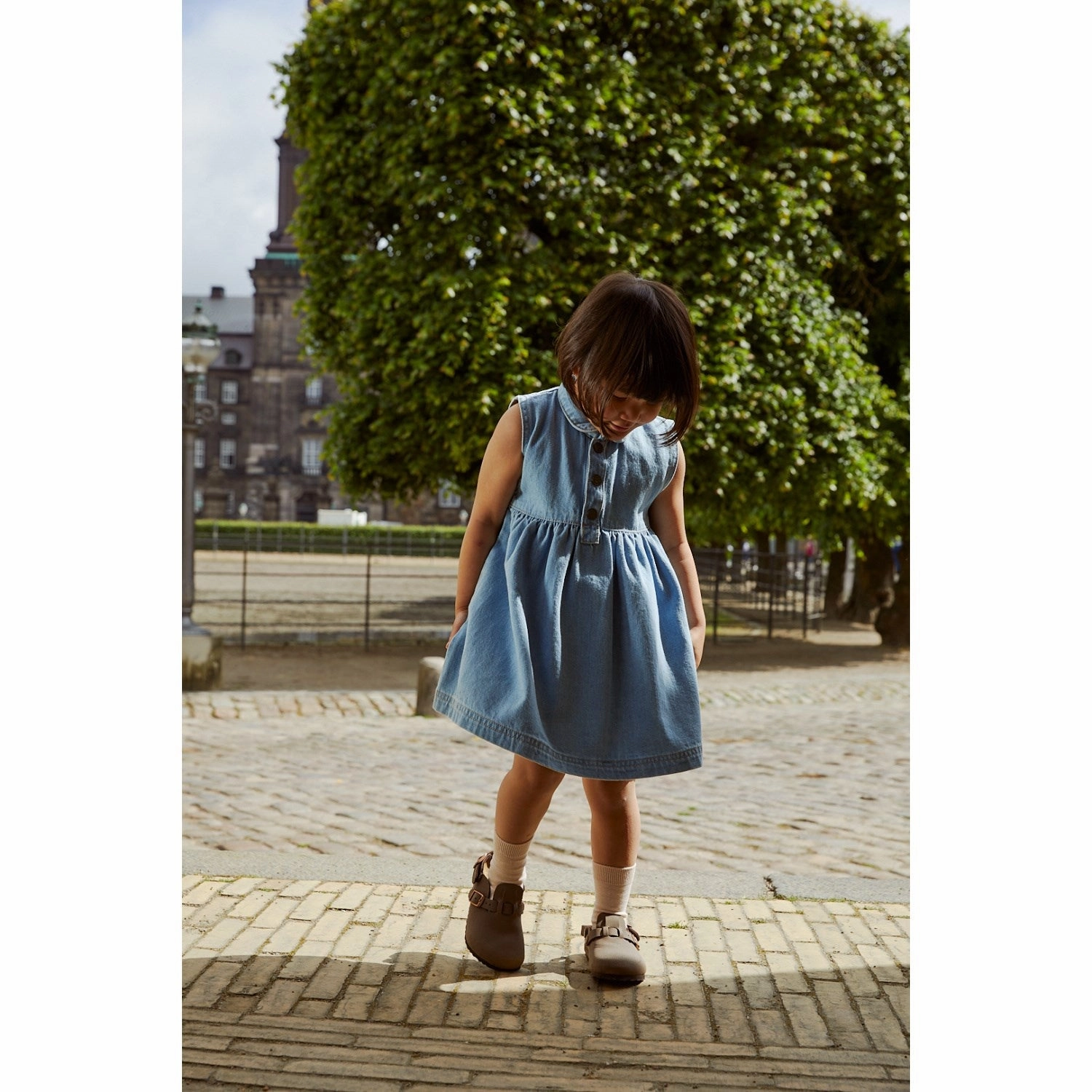 COPENHAGEN COLORS Super Lt Blue Indigo Washed Organic Denim Dress W Collar Delicate Finish