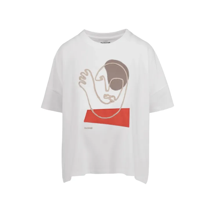 Weekend Ready Soft Design Bomboogie maglietta manica corte da donna ampia con ricamo TW8915TJIN5 bianco spento