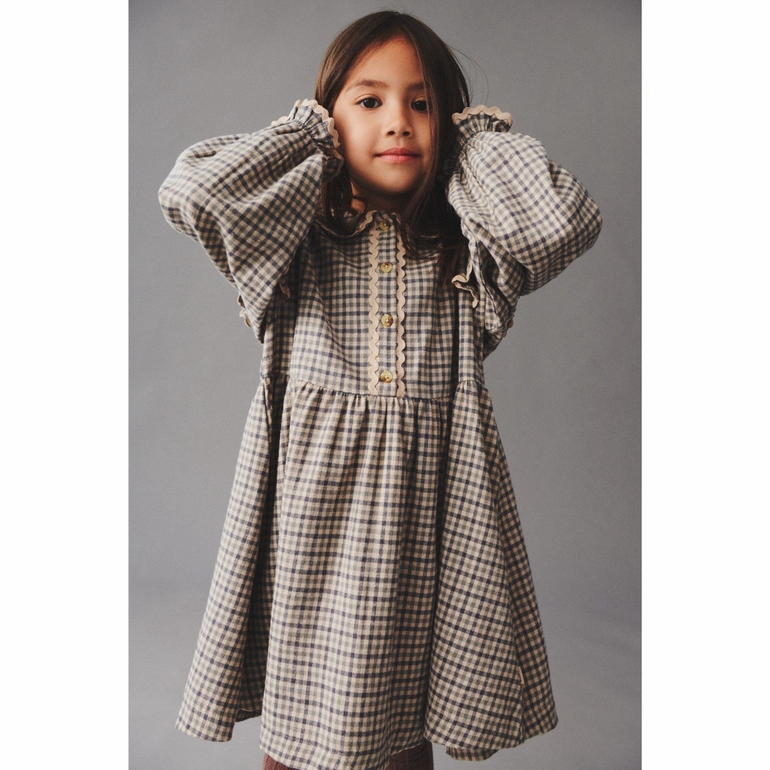 Rose Soft Wheat Blue Check Dress L/S Alissa