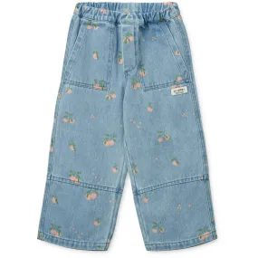 LIEWOOD Peach / Light Blue Denim Cesar Printed Denim Pants Youth Style Stylish Road Trip Fit Layer