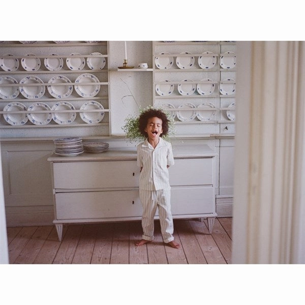 Round Collar Versatile Layering Piece Fl?ss Bobby Shirt Blue/Green Stripe