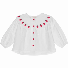 Polo Style Reinforced Collar Fl?ss Bright White Berry Everlyn Blouse