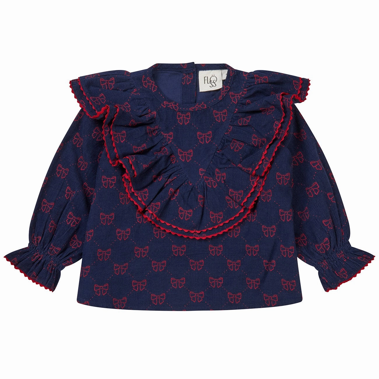 Spring Break Quick Release Placket Fl?ss Navy/Ruby Red Bows Luna Blouse