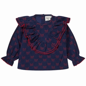 Flex Fit Collar Fl?ss Navy/Ruby Red Bows Luna Blouse