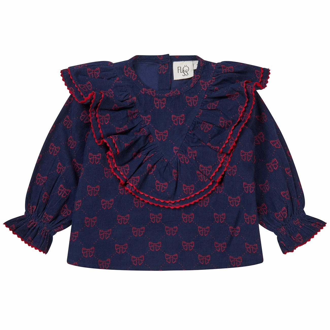 Solid Color ethical fashion Fl?ss Navy/Ruby Red Bows Luna Blouse