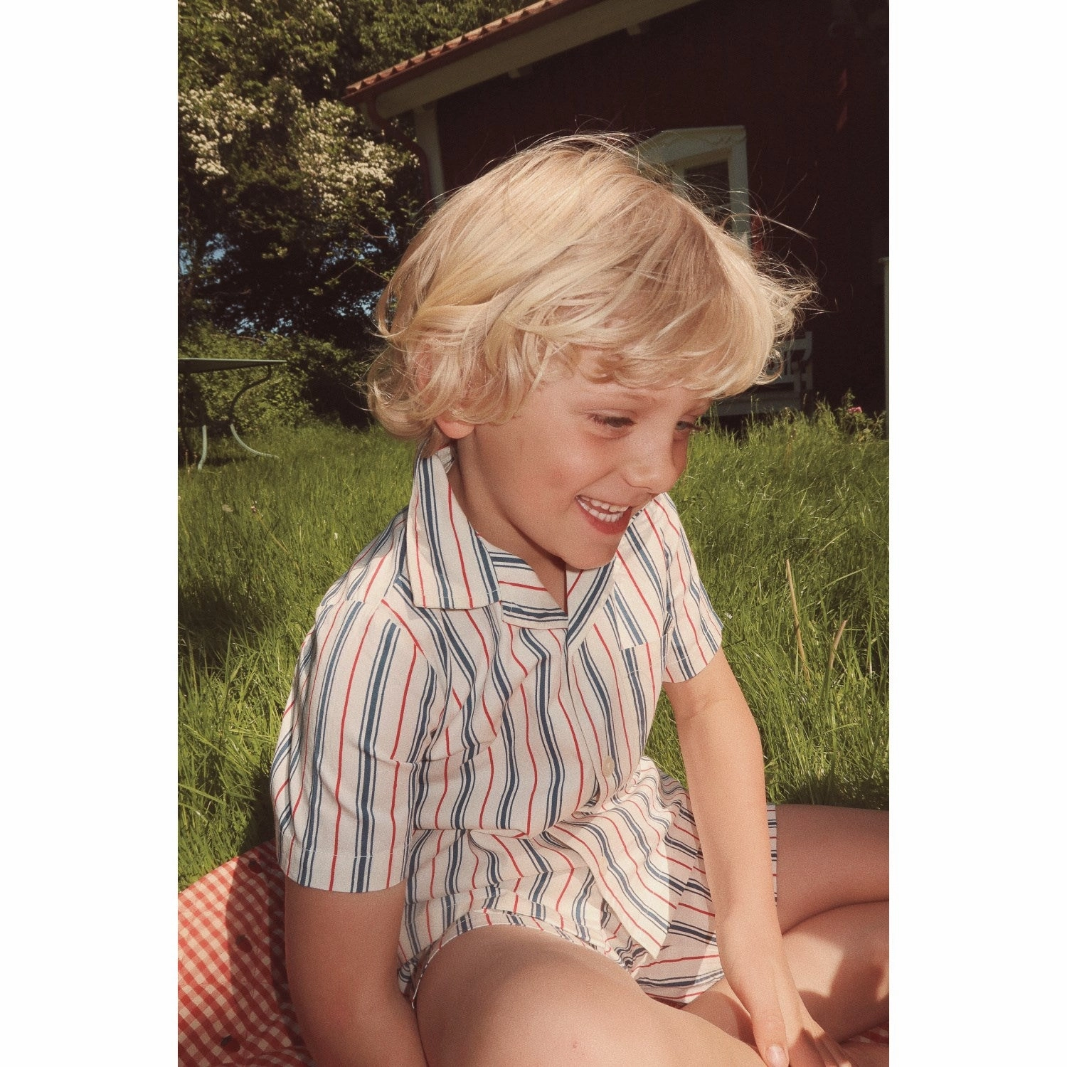 Fl?ss Red/Blue stripes Miles Shirt Lightweight Weave Travel Friendly