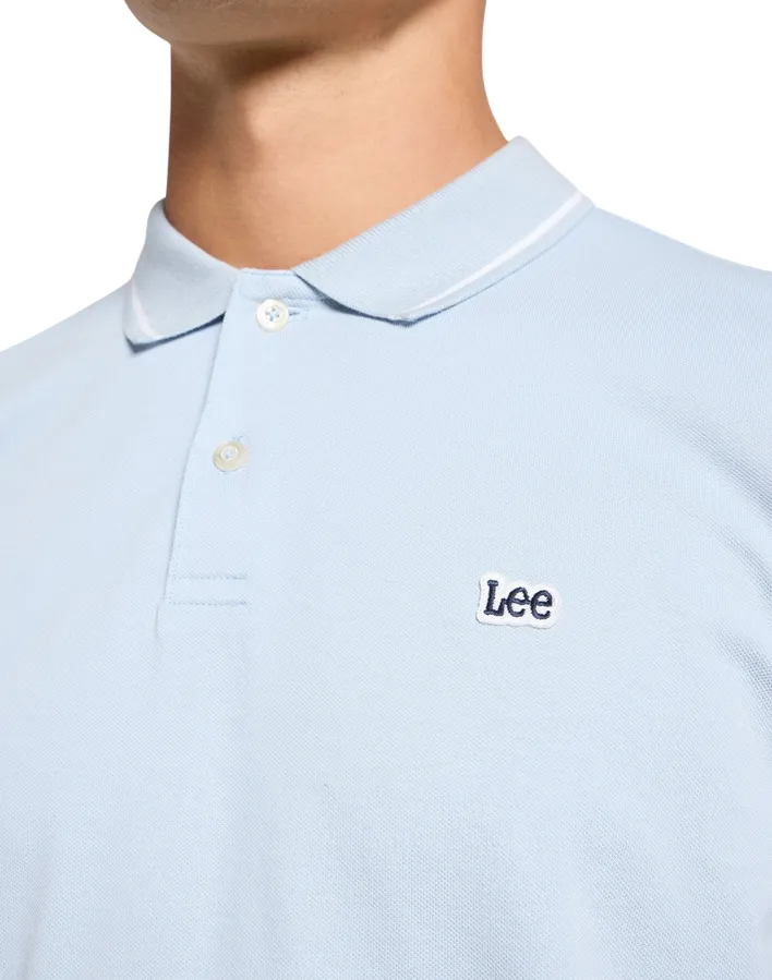 Lee polo manica corta da uomo in cotone pique 112363784 celeste SingleJersey Knit Layered Hem Reinforcement