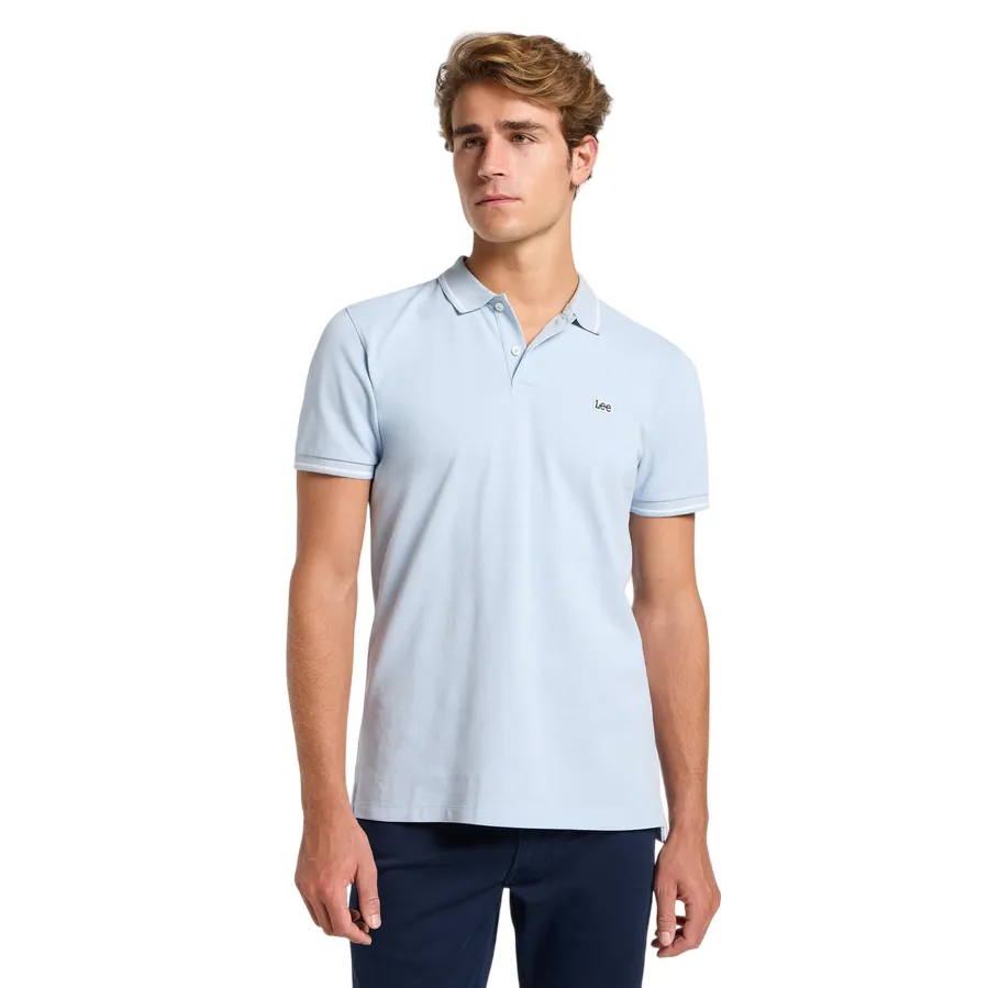 Summer Fashion Yarn Dyed Collar Lee polo manica corta da uomo in cotone pique 112363784 celeste