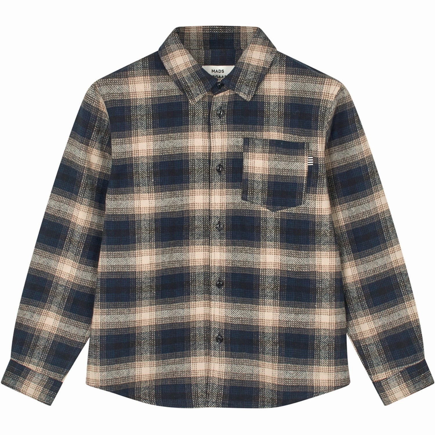 Mads N?rgaard Midnight Navy Check Soft Flannel Svano Shirt Layered Hemline