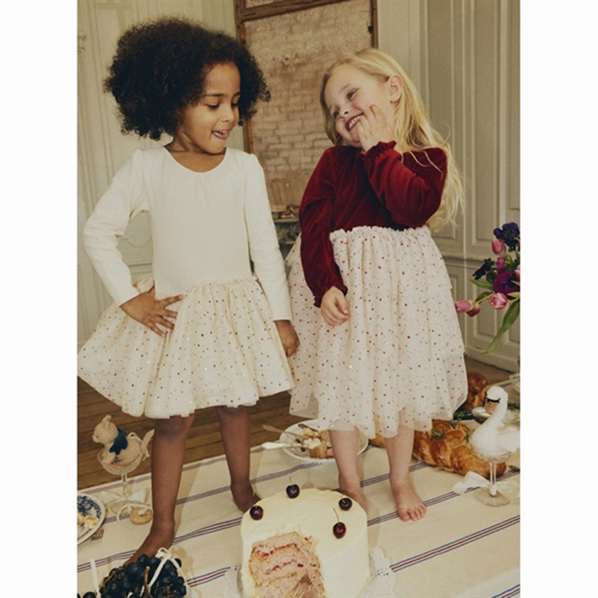 Color-Blocked Daily Style Konges Sl?jd Red Dahlia Belis Velvet Dress