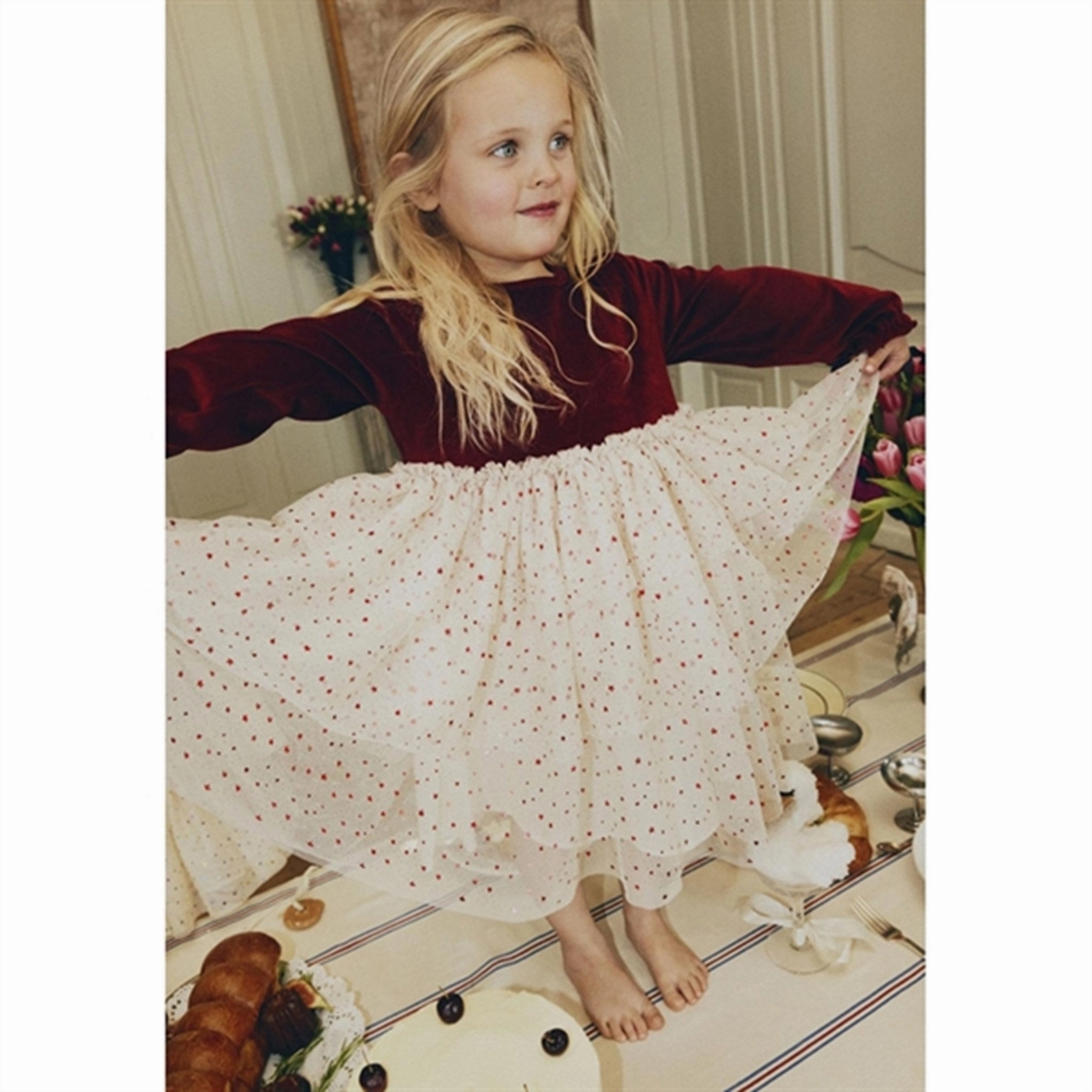 Konges Sl?jd Red Dahlia Belis Velvet Dress Quick Glam Leg-Lengthening