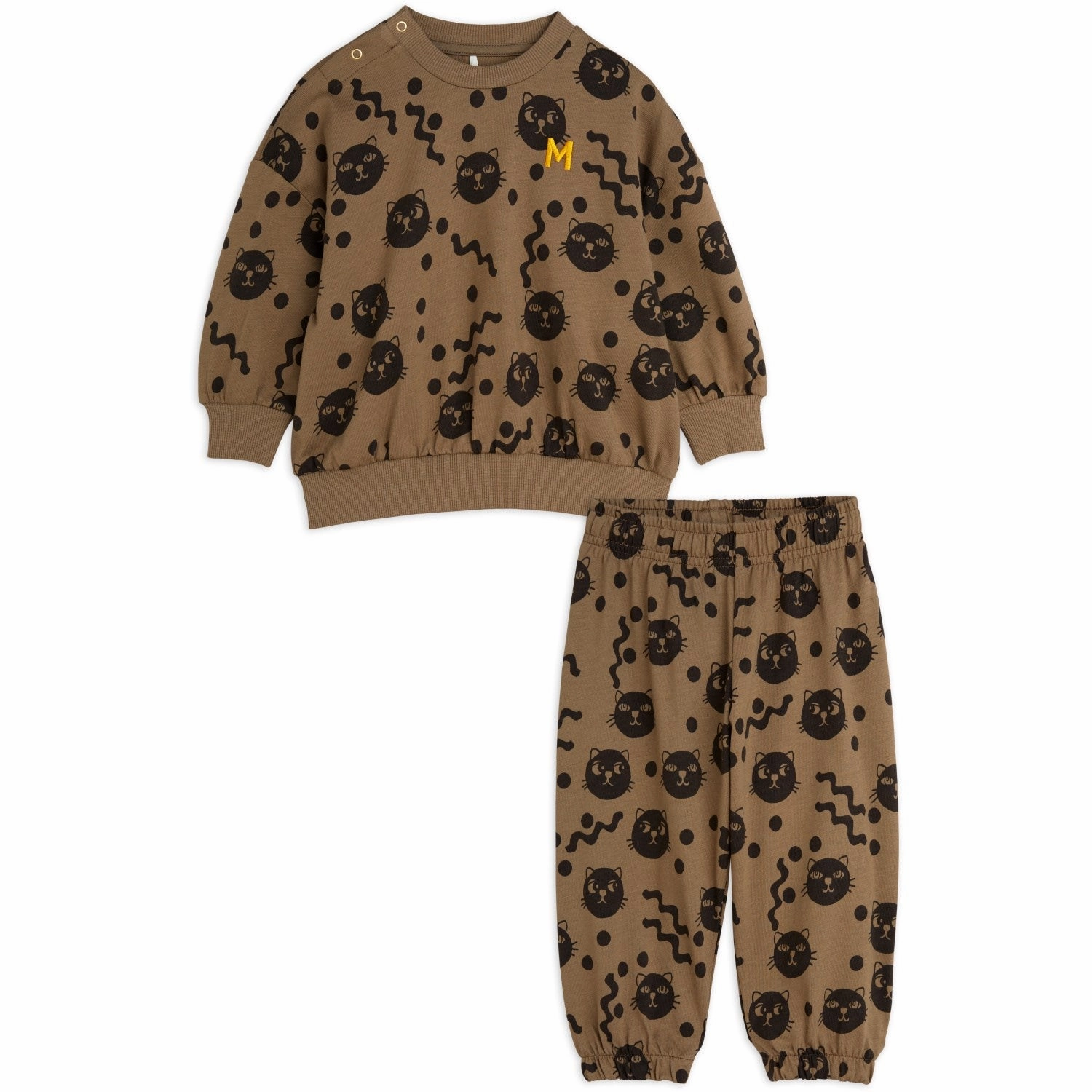 Mini Rodini Brown Squiggly Cats AOP Sweatset Multi Function Compression