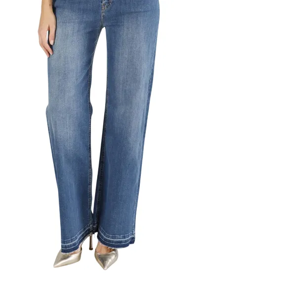 Caf??Noir pantalone jeans denim wide leg C7JJ1038 B048 blu medio Versatile Design