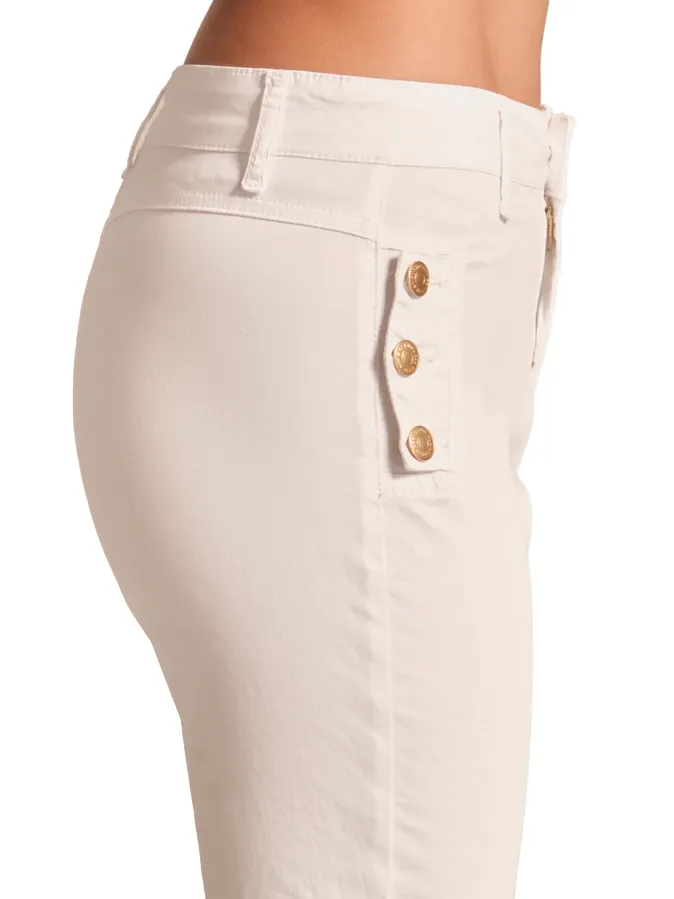 Perfect Pair Griffai pantalone casual da donna Capri a sigaretta con pattine e bottoni DGP5066 bianco