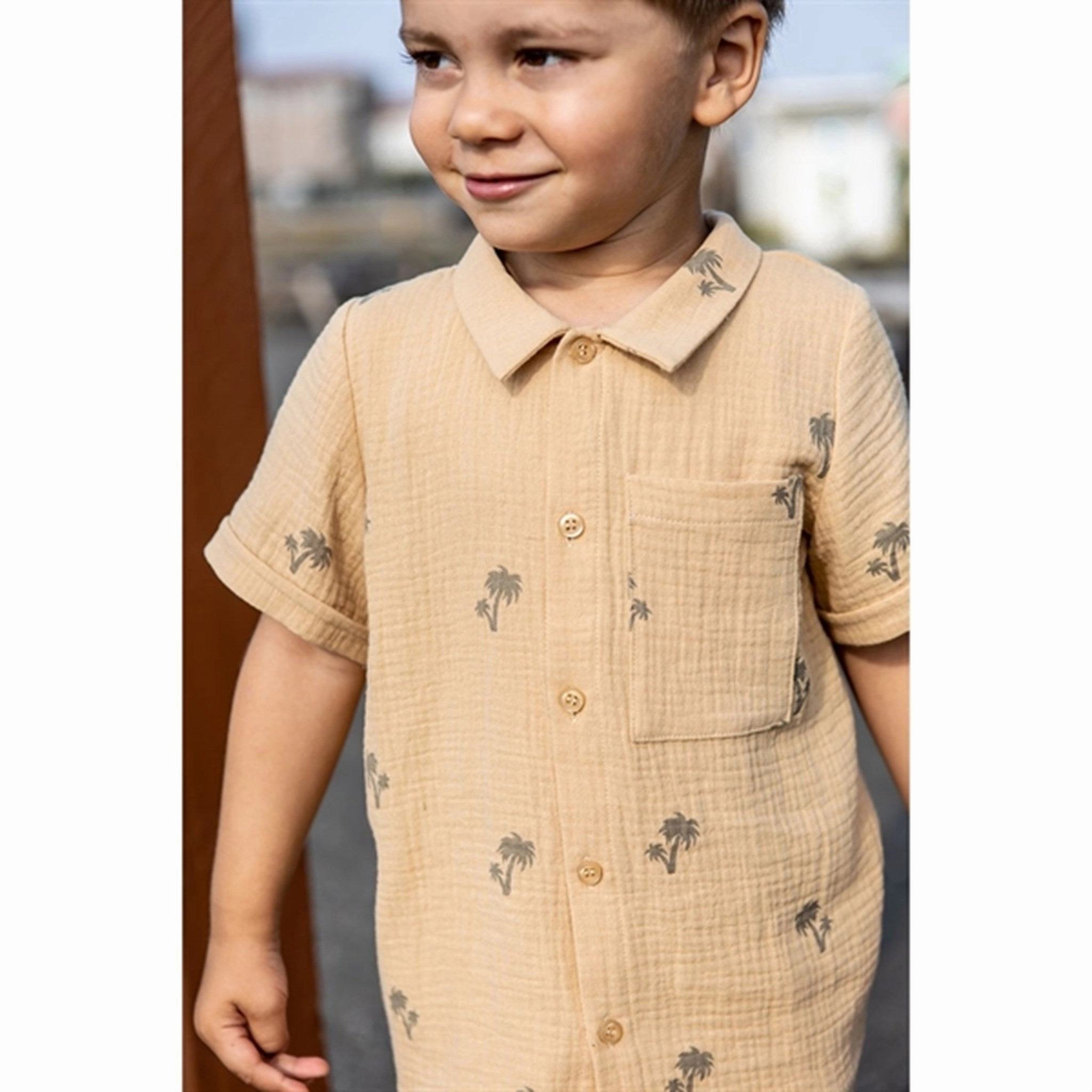 Bamboo Fiber Blend Fliink Almond Buff Aop Elmo Shirt