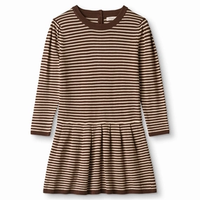 Travel Ready Date Vibe Fliink Chicory Coffee W. Sand Stripes Favo Peplum Dress