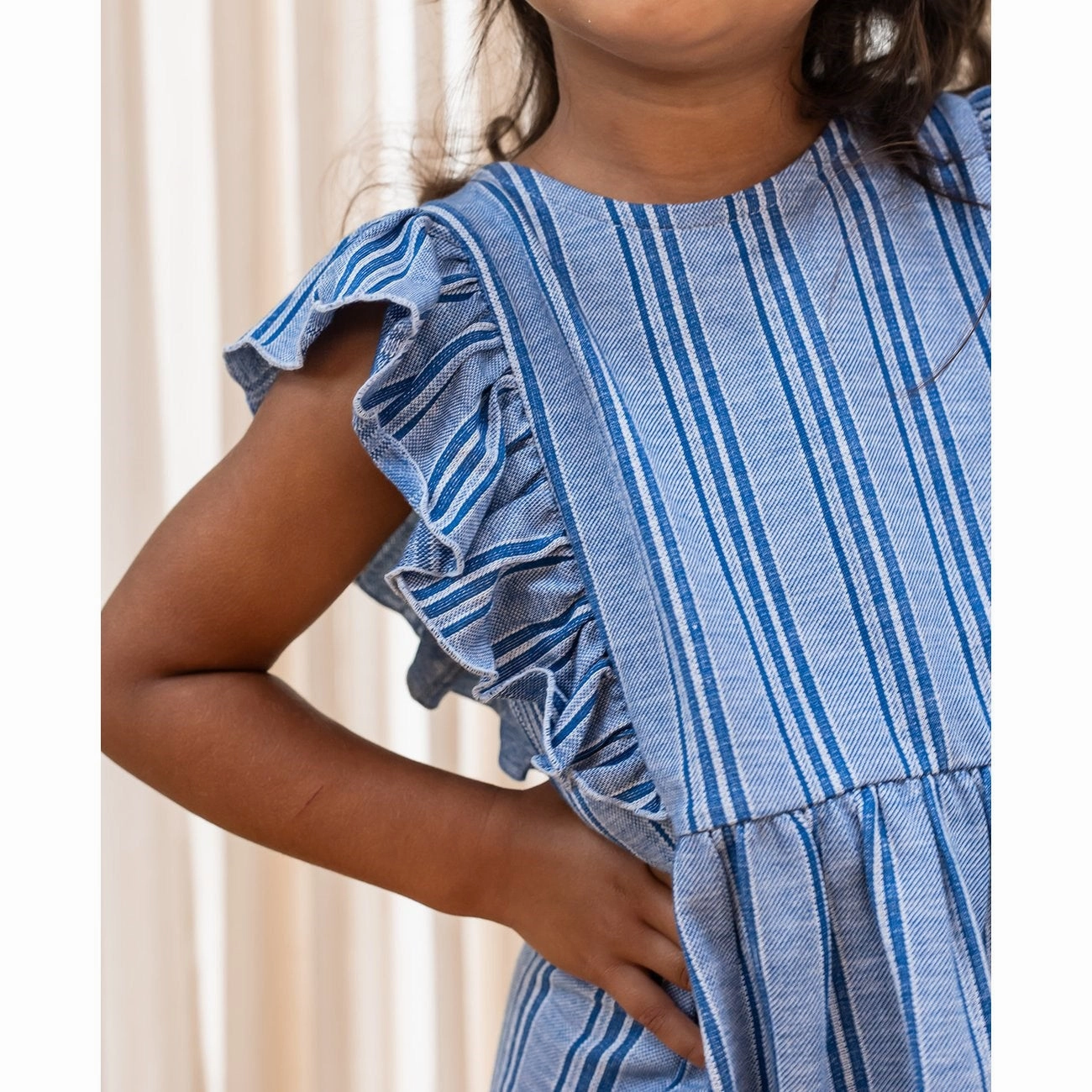 Fliink Cloud Dancer Mazerine Blue Stripe Miro Dress Fashion Daily