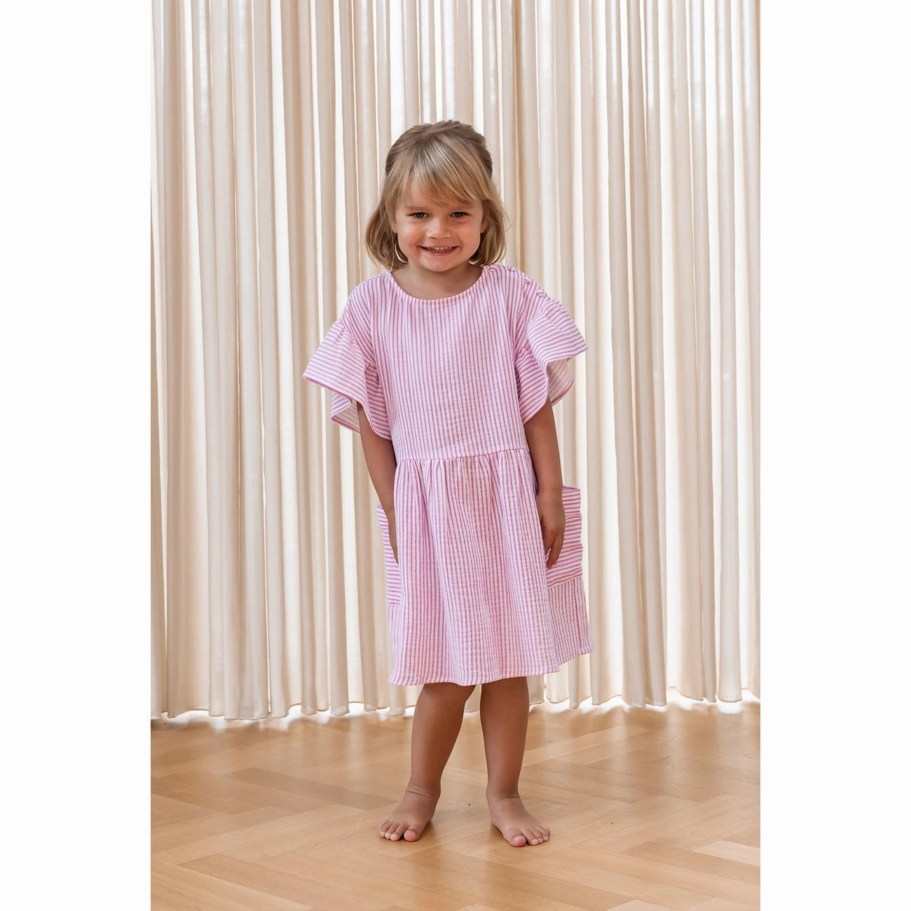 Fliink Cloud Dancer Pink Stripe Ciao Stripe Dress Flowy summer gown