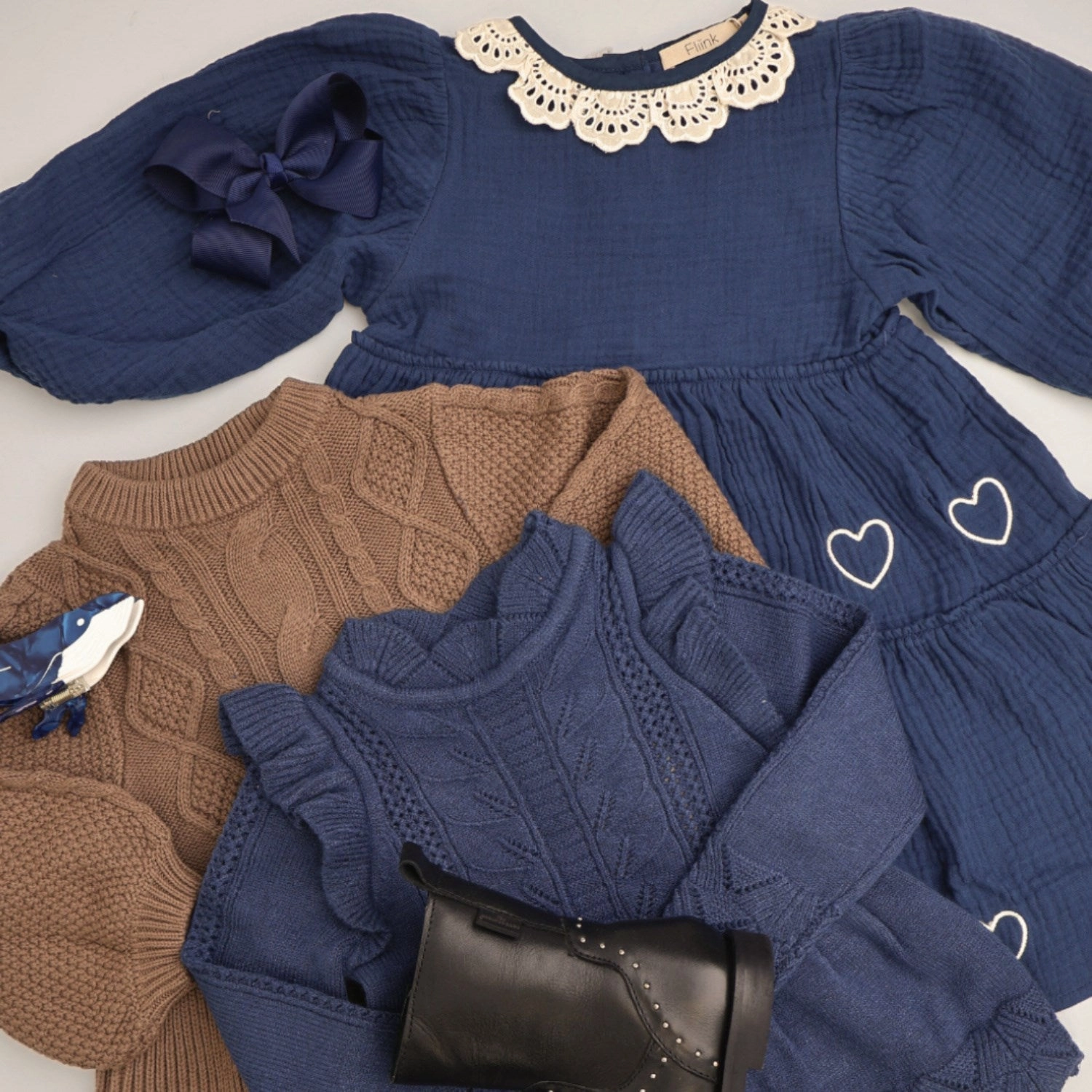 Fliink Insignia Blue / Sandshell Elmo Heart Ls Dress Sustainable-Lining Social Charm