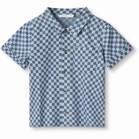 Ergonomic Sleeve Cut Eco Friendly Material Fliink Little Boy Blue Hurlum Check Shirt