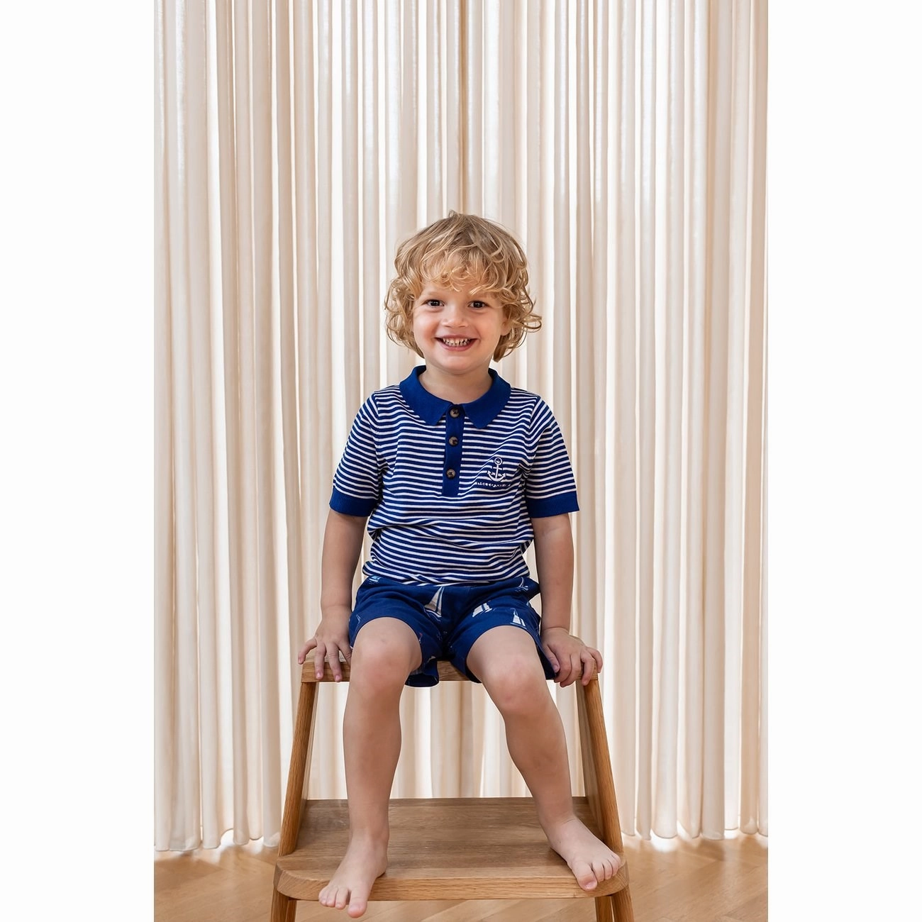 Fliink Mazerine Blue Cloud Dancer Stripe Anchor Stripe Ss Polo Layering Piece ZeroIrritation Seams