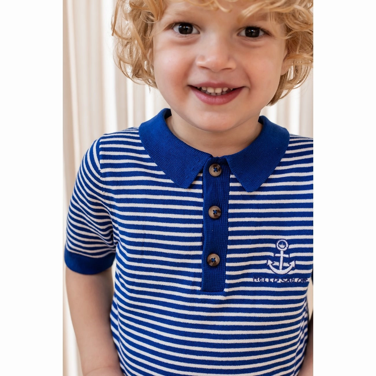 Fliink Mazerine Blue Cloud Dancer Stripe Anchor Stripe Ss Polo Trendy Casual