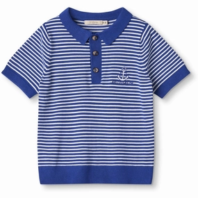 Durable Double Stitching Yarn Dyed Collar Fliink Mazerine Blue Cloud Dancer Stripe Anchor Stripe Ss Polo
