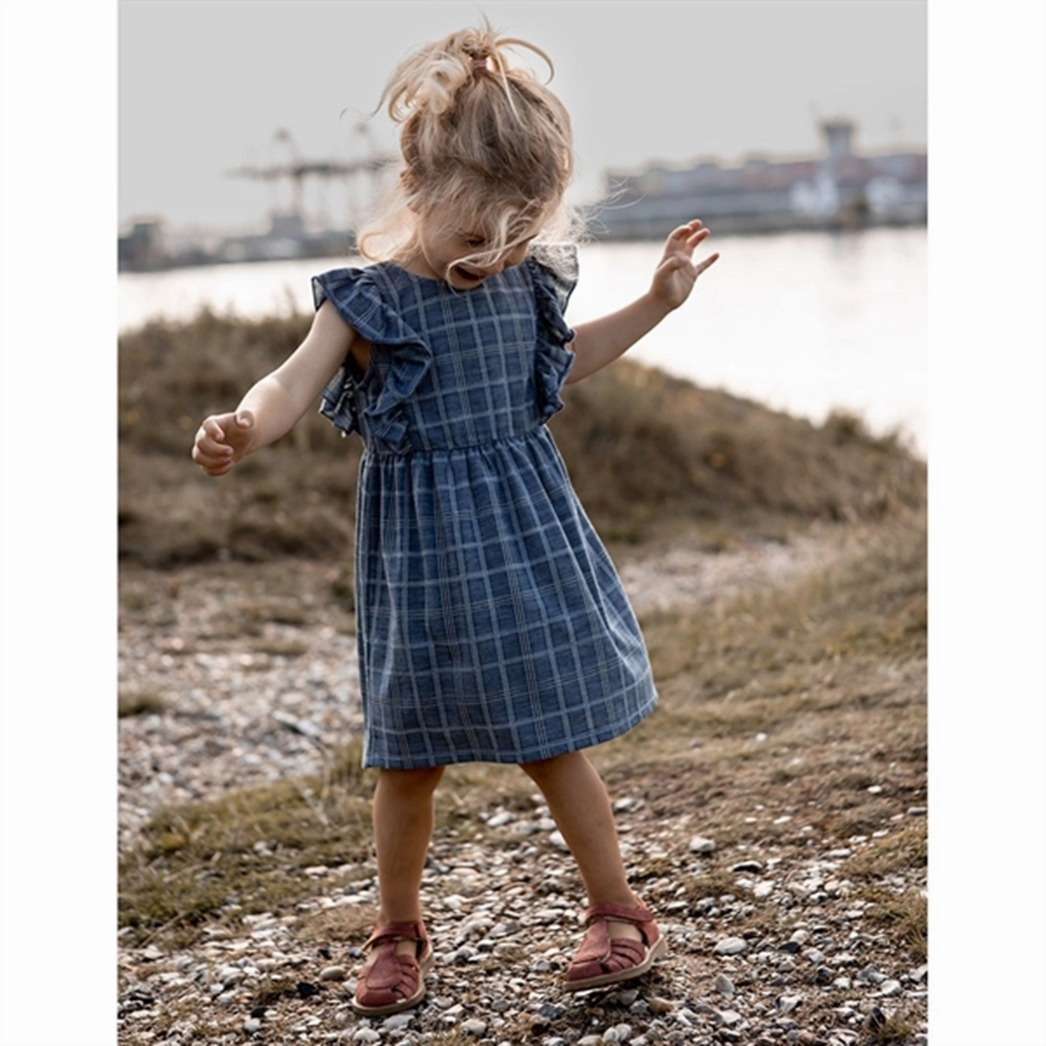 Fliink Navy Miro Ruffle Dress Side Pleats