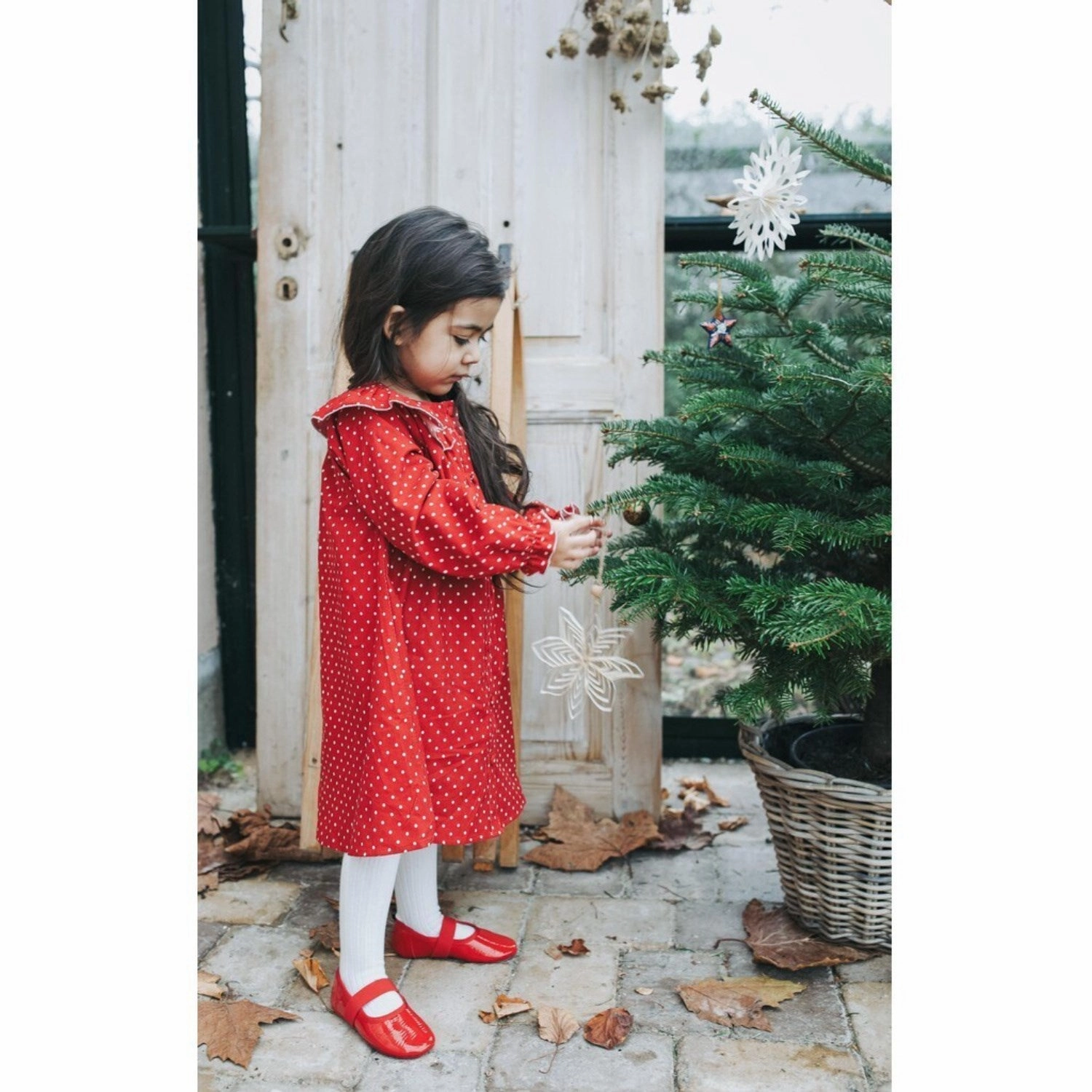 Fliink Pompeian Red Dolly Dot Collar Dress Urban Casual Floral Comfort