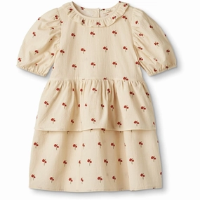Gentle Texture Fliink Sandshell Flower Ss Ruffle Dress