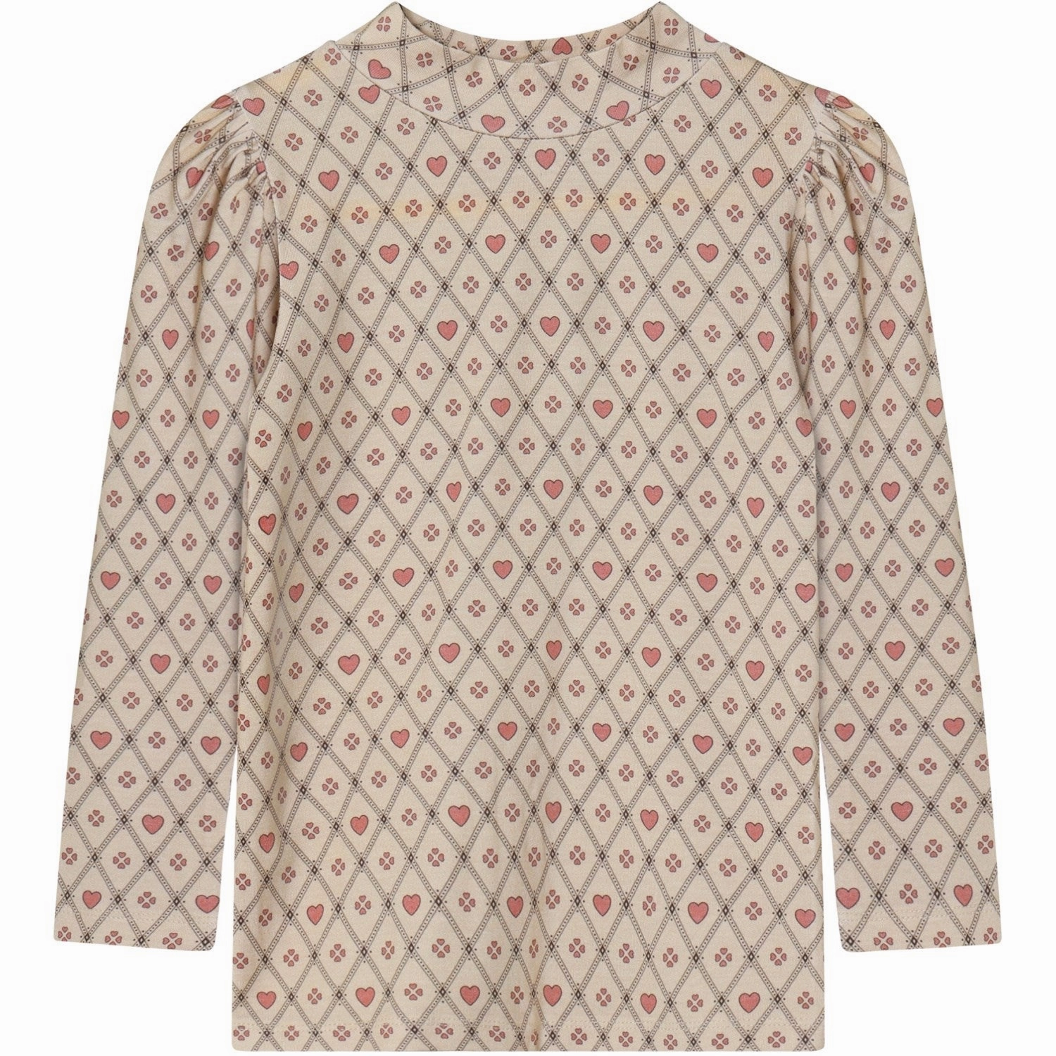 Fliink Sandshell Heart Aop Kelly Heart Ls Puff Blouse Spring Trend Indoor Comfort