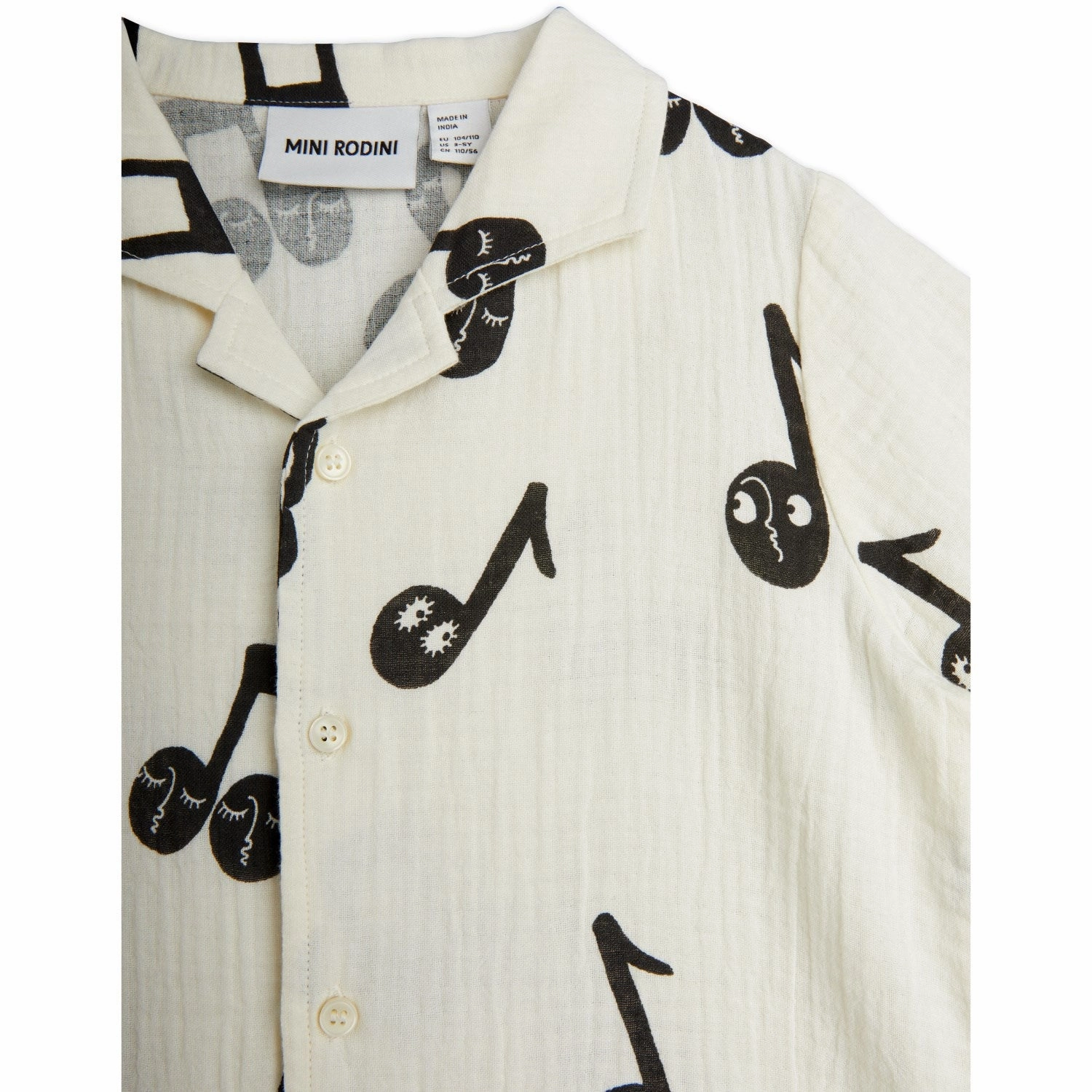 Non Static Finish Mini Rodini White Note AOP Muslin Shirt