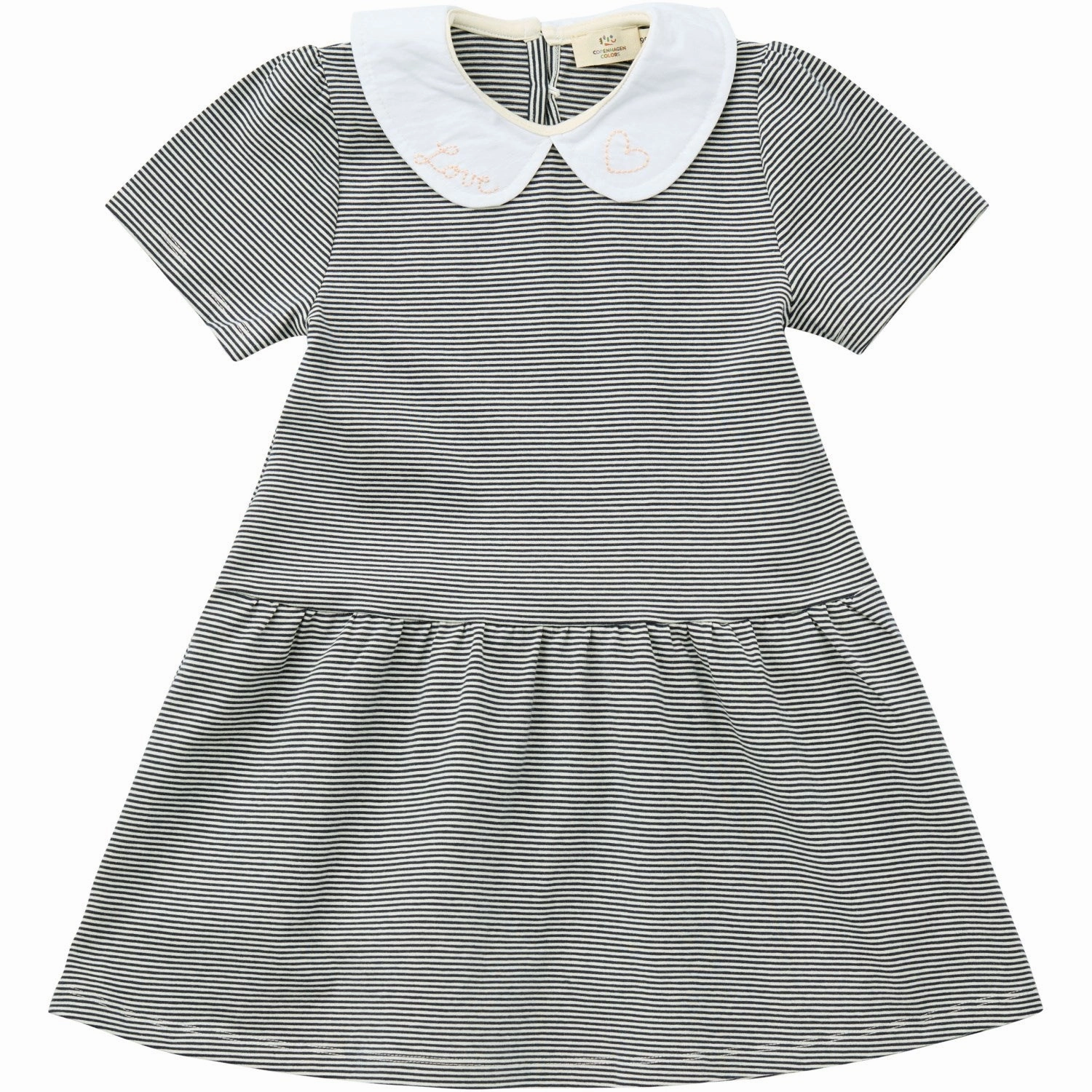 COPENHAGEN COLORS Navy/Cream Stripe Striped Dress W. Poplin Collar Bishop-Sleeve Casual weekend dress