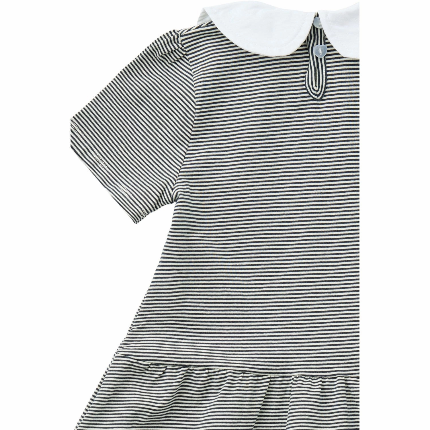 COPENHAGEN COLORS Navy/Cream Stripe Striped Dress W. Poplin Collar Neutral Aesthetic