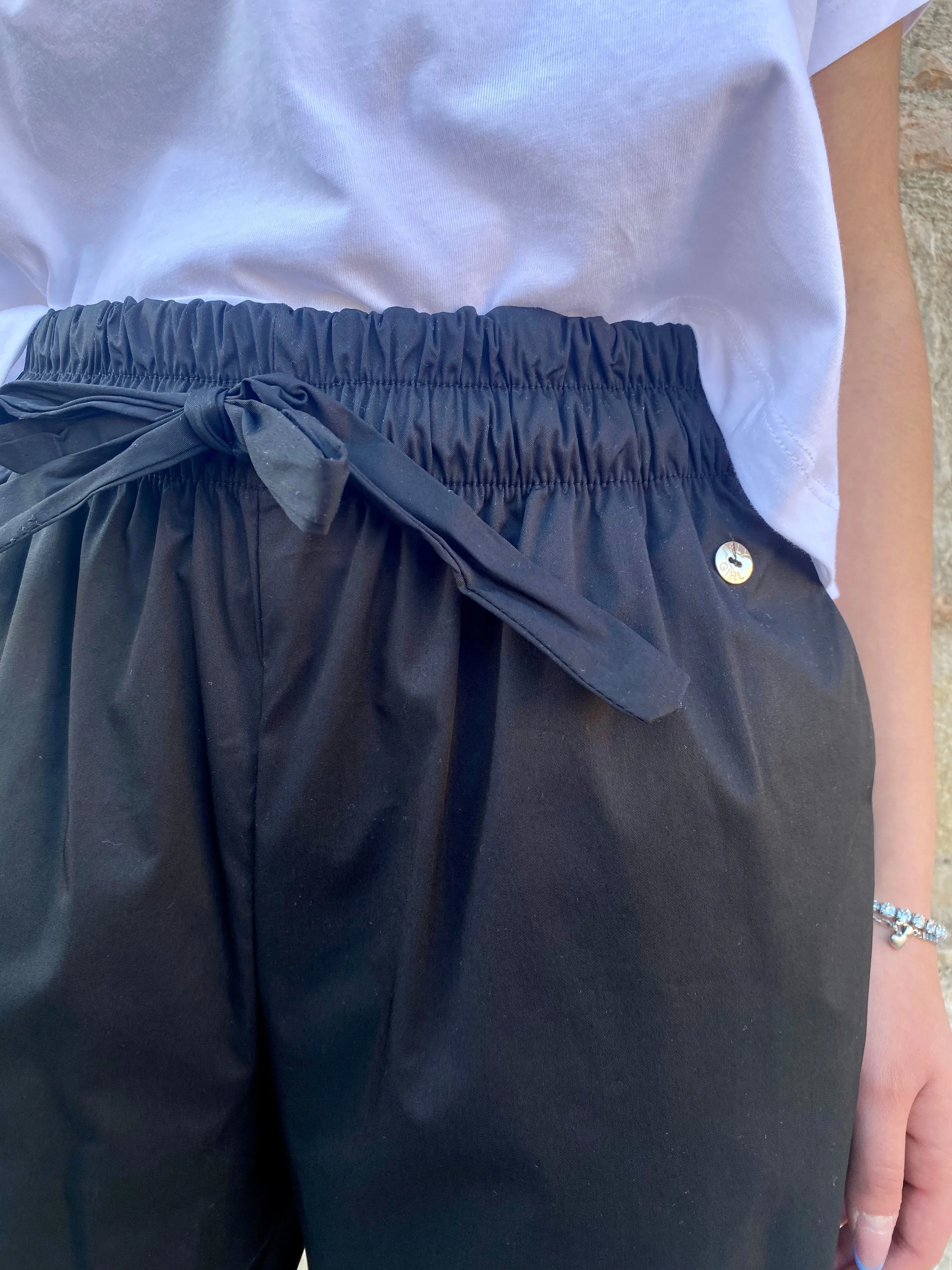 Contrast Trim Quick Dry Fabric Fly Girl pantalone comodo con elastico in vita 31021/01 nero