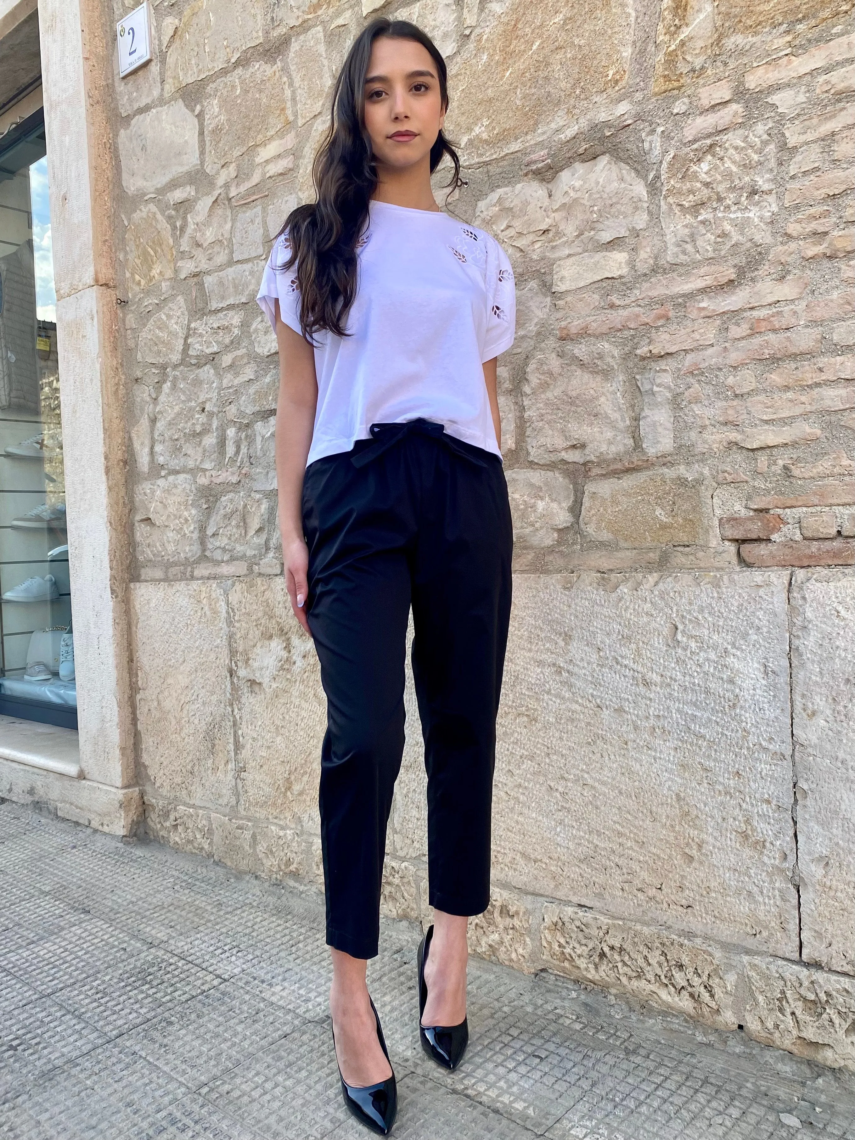 Fly Girl pantalone comodo con elastico in vita 31021/01 nero Comfort waistband