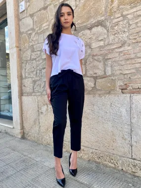 Fly Girl pantalone comodo con elastico in vita 31021/01 nero Comfort waistband