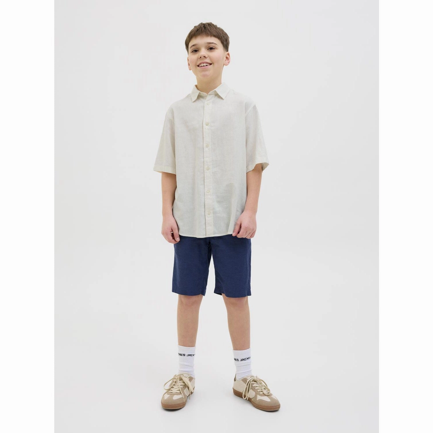 Abstract print Distressed finish Jack & Jones Junior Antique White Jorparos Oversized Shirt Ss Jnr