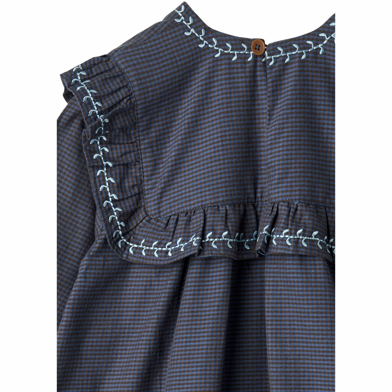 Velvet-Touch Clean Chic COPENHAGEN COLORS Brown/Blue Check Comb. Checkered Dress W. Embroidery And Ruffle