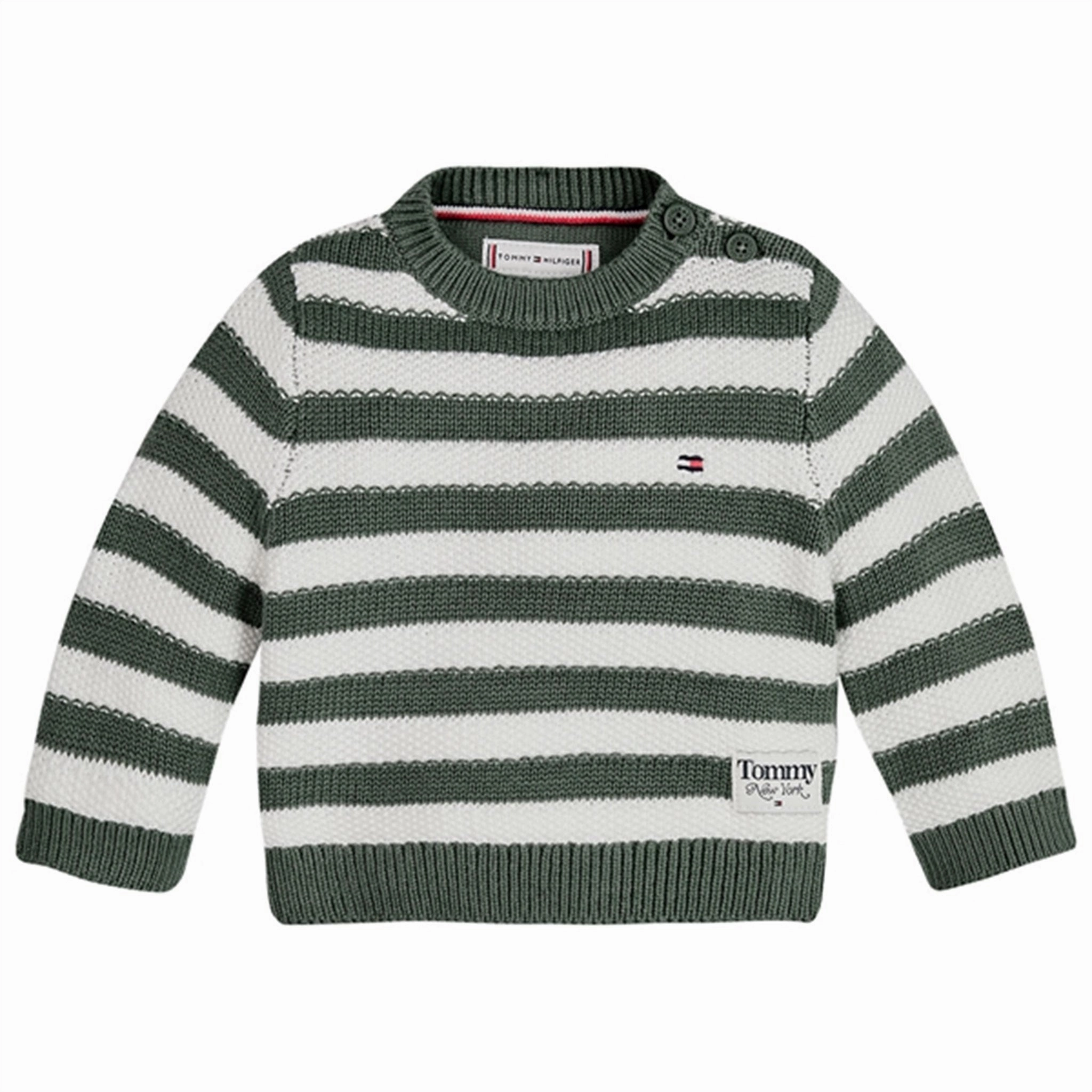 Tommy Hilfiger Baby Structured Stripe Sweater Avalon Green Stripe Seamless Shoulder