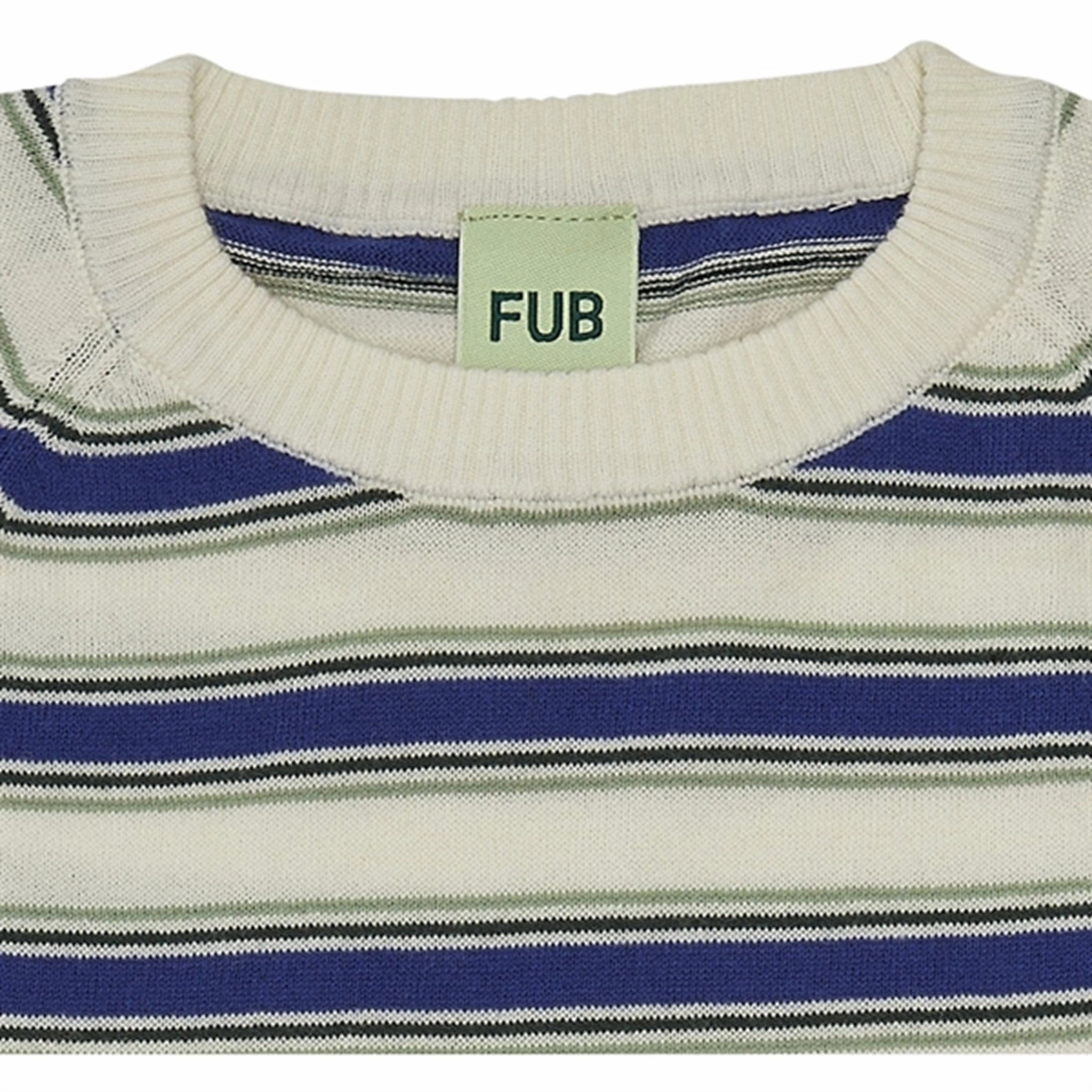 Stylish Wearable Active Comfort FUB Multi Striped T-Shirt Ecru/Cobolt