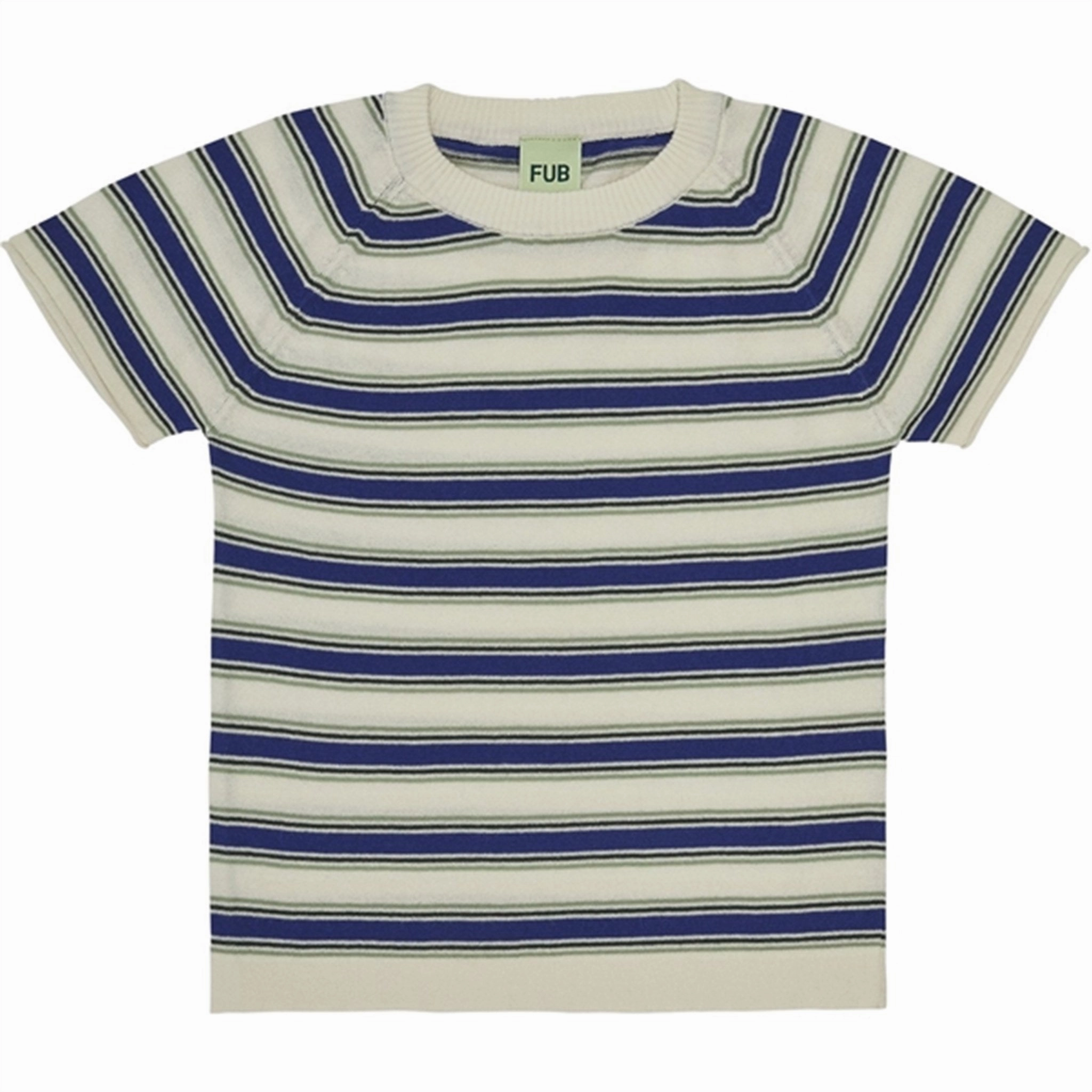 FUB Multi Striped T-Shirt Ecru/Cobolt Taped Neckline Lightweight Fashion