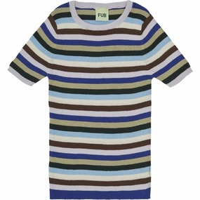FUB Rib T-Shirt Multi Stripe Water Based Ink Print
