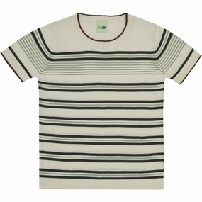 FUB Striped T-Shirt Ecru/Deep Green Stretch Fabric Technology LowImpact Manufacturing