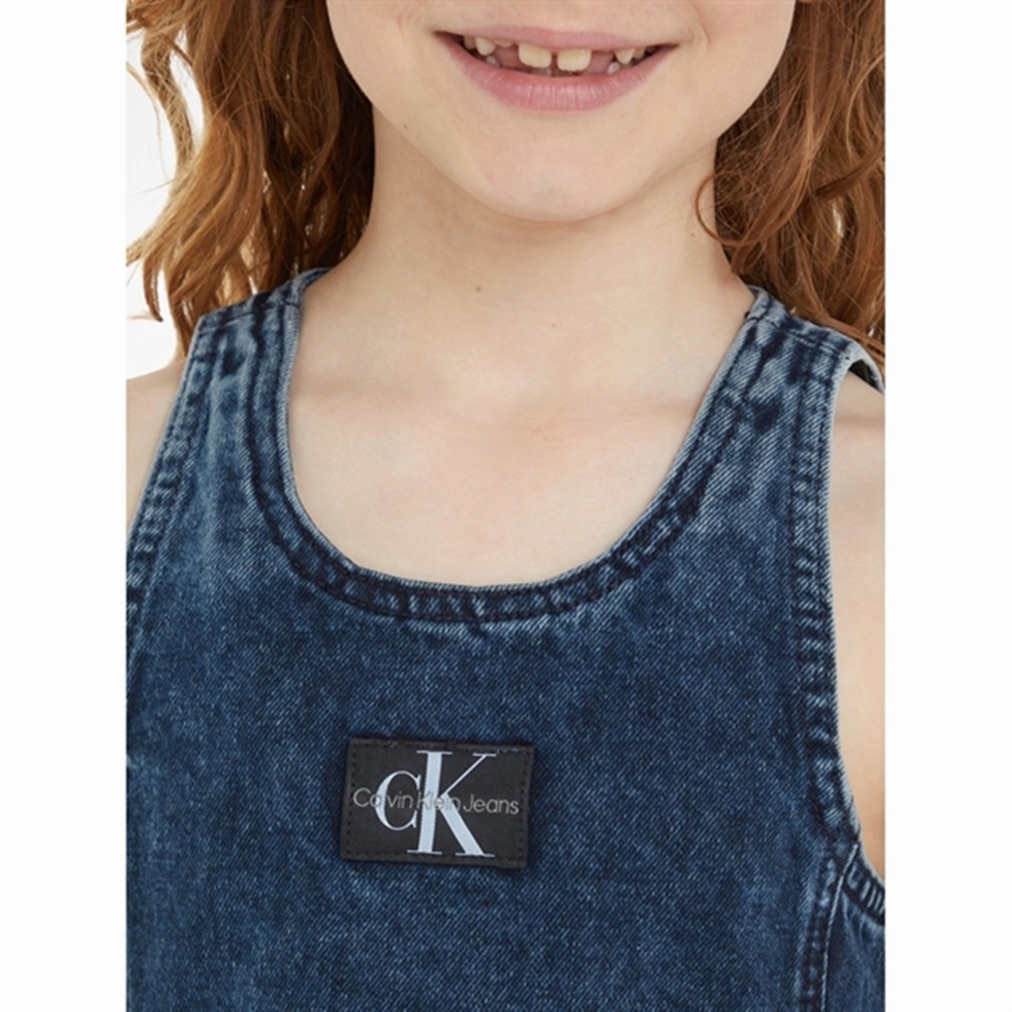 Unlined Look Calvin Klein Visual Blue Black Denim Dress Visual Blue Black