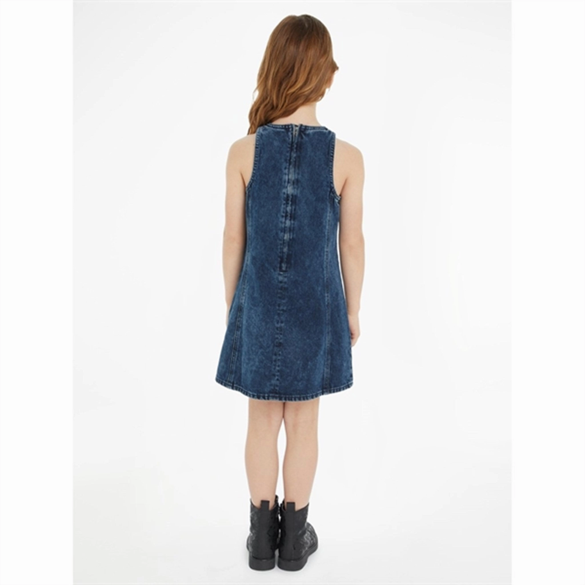 Fitted waist Calvin Klein Visual Blue Black Denim Dress Visual Blue Black