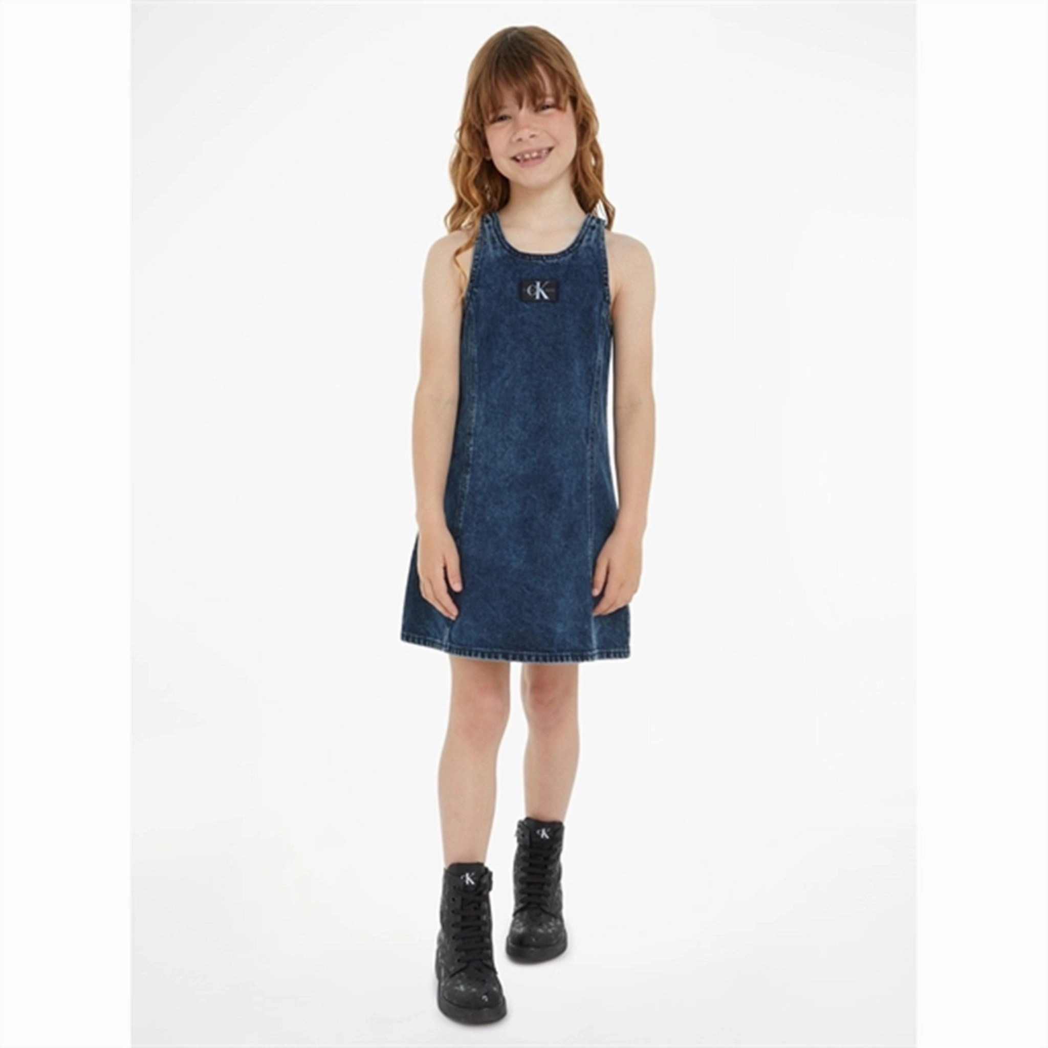 Lightweight-Layer budget-friendly Calvin Klein Visual Blue Black Denim Dress Visual Blue Black